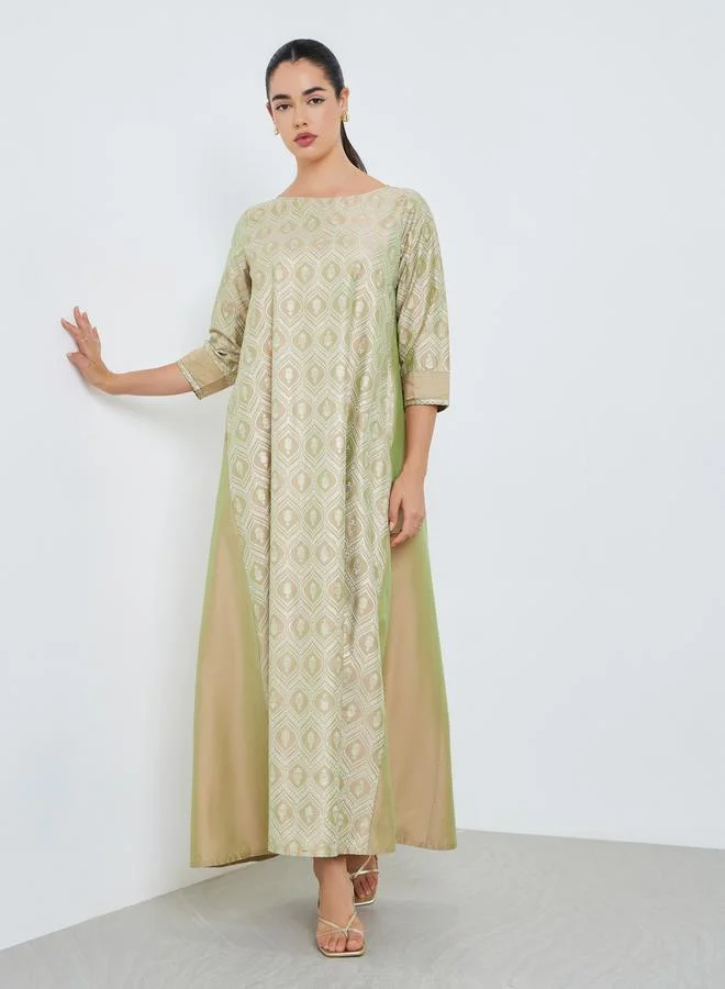 أميرة جلابية بحافة واسعة وطبعة فويل للنساء